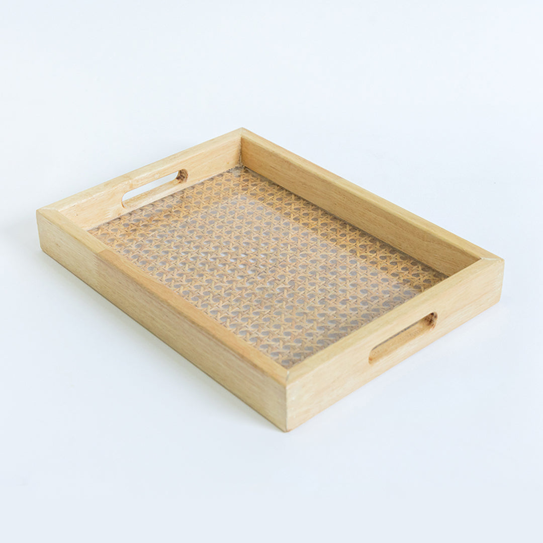 RATTAN GLASS SERVING TRAY