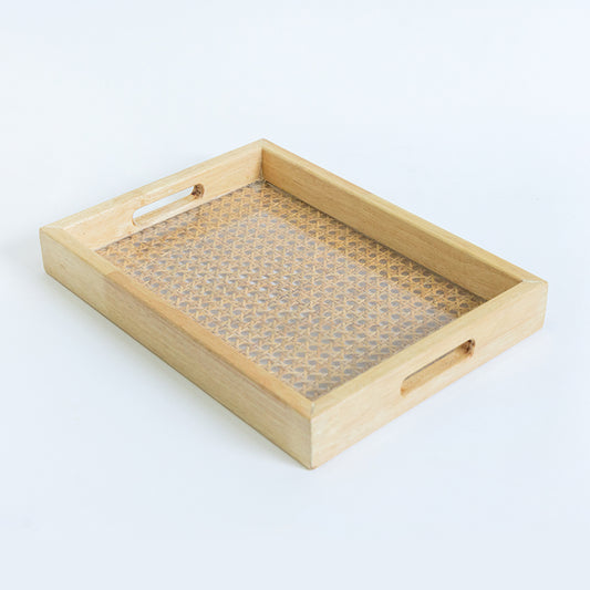 RATTAN GLASS SERVING TRAY