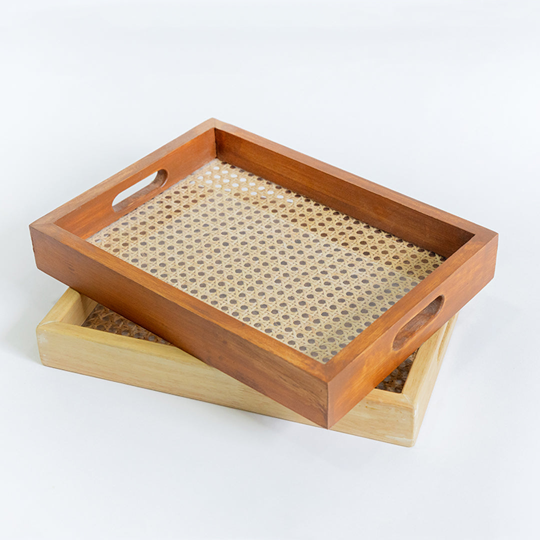 RATTAN GLASS SERVING TRAY