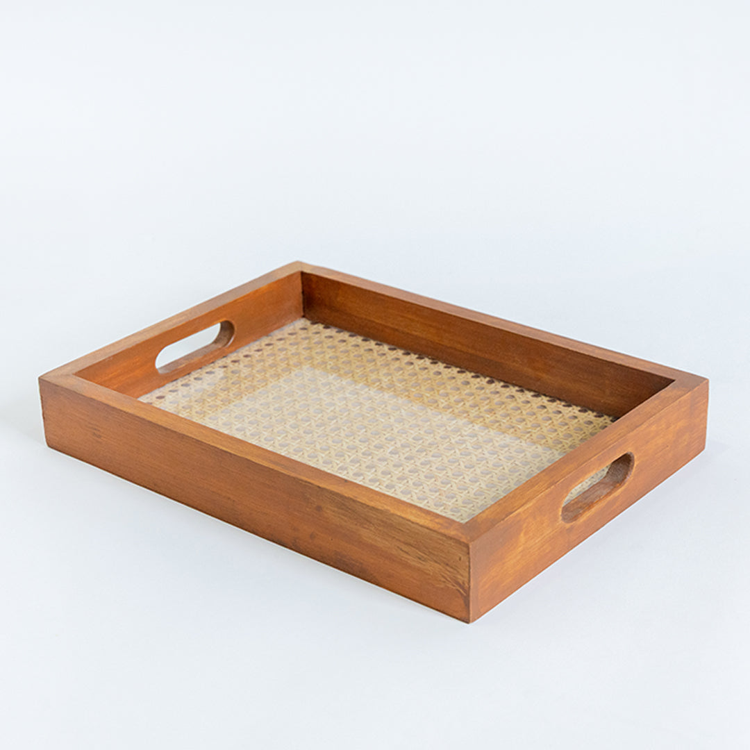 RATTAN GLASS SERVING TRAY