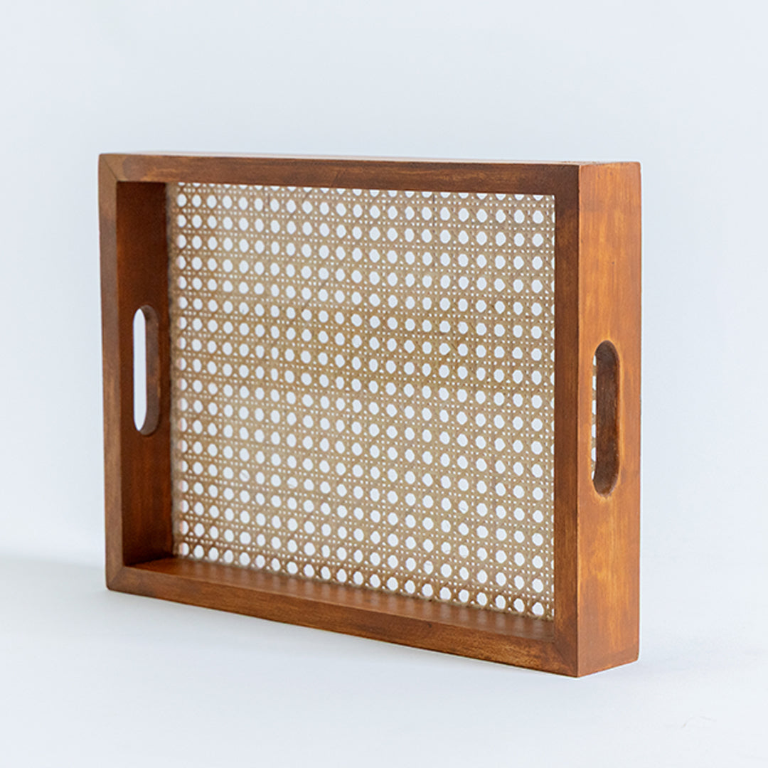 RATTAN GLASS SERVING TRAY